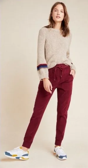 Anthropologie Leigh Corduroy Cargo Jogger Pants Burgundy Maroon Utility thumbnail 1