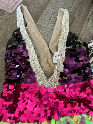 LPA Payette Sequin Deep‎ V Dress in Magenta Melody women's Size L thumbnail 10