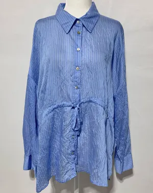 Zara Wrinkled Drawstring Waist Striped Shirt 4387/042/044 Blue White Size XL thumbnail 7