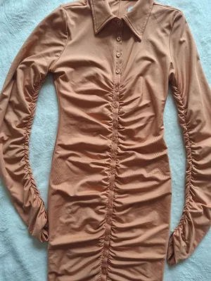Oh Polly Caramel Ruched Long Sleeve Shirt Mini Dress US 4 thumbnail 12