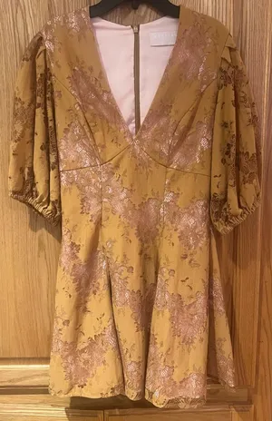 Keepsake‎ the Label Lace Overlay Mini Dress in Golden Yellow Brown Size Small thumbnail 1
