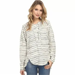 Free People Women's Henley Textured Striped Pullover Top Small thumbnail 2