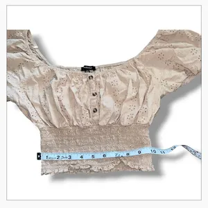 Ambiance Beige Eyelet Off-The-Shoulder Smocked Crop Top - Size L thumbnail 2