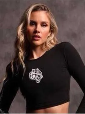 Darc Sport SHE “Wolves” Cropped Long Sleeve Graphic Shirt, Black, Size S, NWOT thumbnail 1