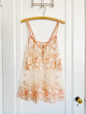 KILO BRAVA • Anthropologie Embroidered Mini Slip Dress sheer nightie nightgown thumbnail 2