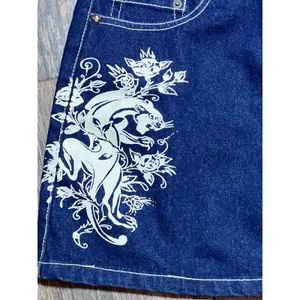 Ed Hardy Denim Mini Skirt Y2K Panther Rose Tattoo Blue Size Large Full Zip Retro thumbnail 5
