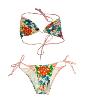 Ed Hardy Vintage 90s Love Floral Tattoo String Triangle Bikini Set Size Small thumbnail 1