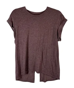 Lululemon‎ Open Back Split Hem Workout Top Heathered Plum Purple Short Sleeve thumbnail 1