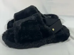 Iman‎ Global Chic Faux Fur Slingback Slipper Women 8 Black New thumbnail 1