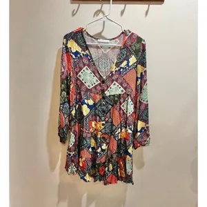 Ces femme Women Small Artsy Folksy Bohemian Patchwork Colorful Fall Chic Dress thumbnail 4