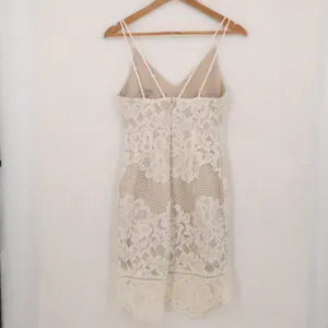 Nareisa Lang Floral Crochet Lace Dress Womens Size‎ S Cream Bridal Bachelorette thumbnail 4