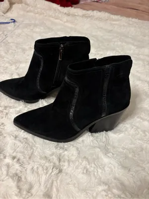 Vince Camuto Grania Black Suede Ankle Boots 7 Pointed Toe Western thumbnail 3