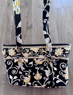 Vera Bradley Yellowbird Shoulder Bag Zip Top Retired Black Yellow Floral thumbnail 1