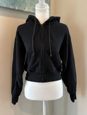 Aritzia TNA Women's Black Boyfriend Fit Cropped Zip Hoodie 2XS thumbnail 1
