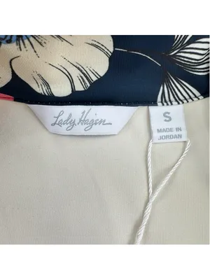 Lady Hagen Sleeveless Golf Shirt Beige Tropical Blue Trim Drawstring Waist Small thumbnail 6