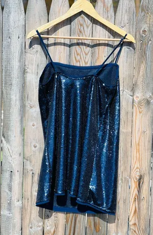 Free People Time to Shine Navy Blue Sequin Slip Dress thumbnail 15