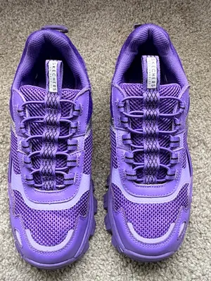 SKECHERS Women’s Purple Memory Foam Leather Low Top Lace-Up Athletic Sneakers thumbnail 3