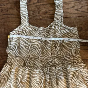 Cactus and Pearl Large Strapless Tiered Midi Dress Linen Green Tan cream Tiger thumbnail 5