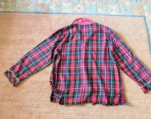 Victoria’s Secret Plaid Pajama Top Size M Gold Lurex Button Down Sleep Shirt thumbnail 5