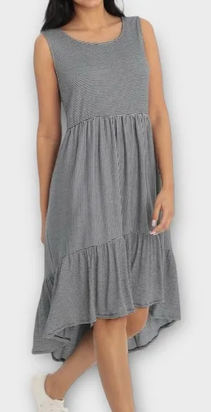 London Times White Navy Stripe Trapeze Tiered Midi Dress Size 6 thumbnail 1