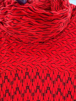Ali Miles Red black Textured Knit Turtleneck tunic Top L stretch casual career thumbnail 9