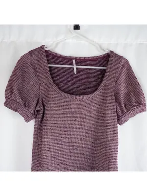 Free People Metallic Ribbed Scoop Purple Top Women Small thumbnail 3