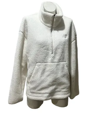 New Balance Women's White Sherpa Half Zip Pullover Jacket Size L Winter Warm thumbnail 1