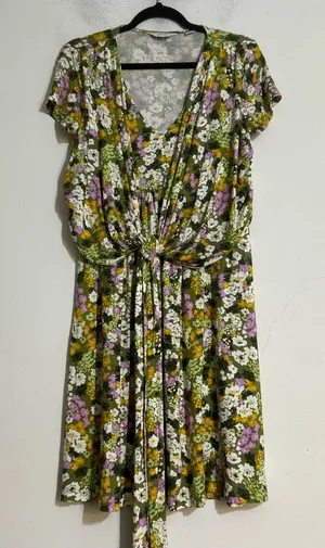 Seraphine Ariana Retro Floral Maternity Nursing Jersey Knit Mini Dress Small thumbnail 1