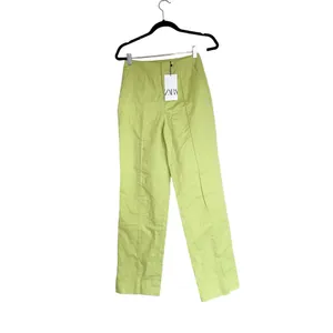 NWT ZARA Lime Green Cotton / Linen Blend Wide Leg Trouser Bloggers Fav XS thumbnail 3