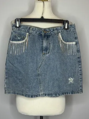Cloud Ten - Blue Mini Skirt w/Rhinestone Tassels thumbnail 1