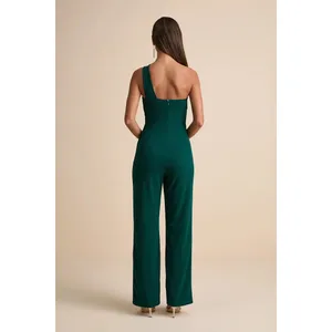 NEW Lulus Devoted to Fun Hunter Green One-Shoulder Sleeveless Jumpsuit XL thumbnail 2