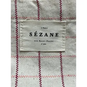 Sézane Cream Pink Maroon Plaid Tote Bag thumbnail 3