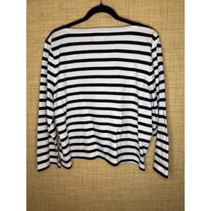 J.Crew Womens XL Navy Blue‎ White Striped Long Sleeve Boat Neck Cotton Tee Shirt thumbnail 4