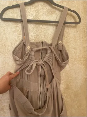 Free People Call On Me Tan Linen Blend Zip Front Wide Leg Jumpsuit Size XL thumbnail 6
