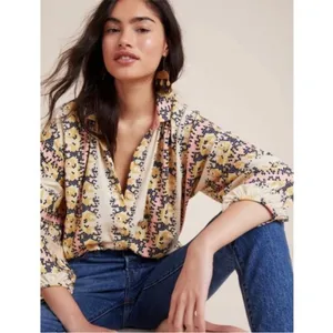ANTHROPOLOGIE Abbe Honeycomb Buttondown Hexagonal Tops Long Sleeve Pink Size XS thumbnail 3