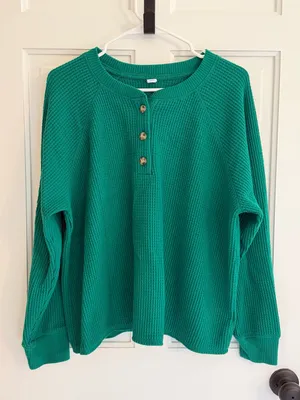 Old‎ Navy Waffle Knit Henley Thermal Top Green XL Long Sleeve Casual thumbnail 1