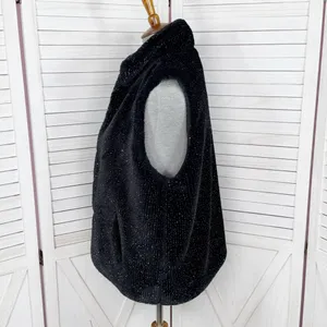 Betsey Johnson Faux‎ Fur Vest Black Metallic Silver Shimmer Large thumbnail 2