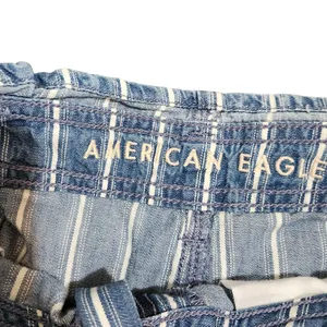 American Eagle Blue Striped Denim Belted Pleated Cotton Paperbag Shorts Size 4 thumbnail 6