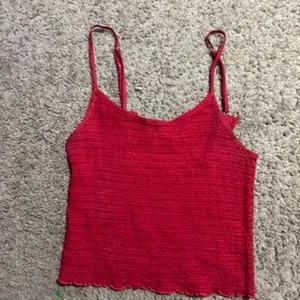 Brandy Melville Red Smocked Cami Top One Size Lettuce Edge Spaghetti‎ Strap Tank thumbnail 2