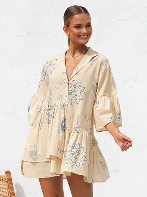 CoMMENSE Oversized Sun Print Short Dress Size Medium NWT thumbnail 1