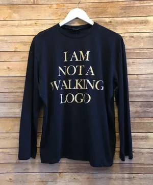 Zara Tee Women’s Size Small Blue Long Sleeve “I Am Not A Walking Logo” NWT thumbnail 1