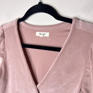 Madwell‎ Ribbed Velvet Surplice Peplum XS Top Mauve Dusty Rose Long Sleeves Soft thumbnail 3