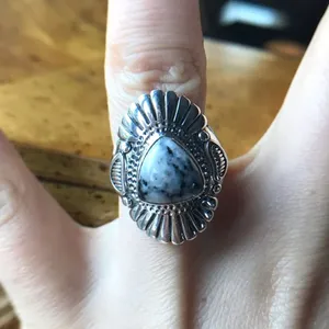 Natural White Buffalo Sterling Silver Ring Size 8 thumbnail 1