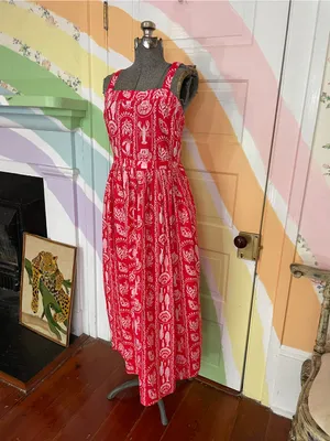 NWOT Crown & Ivy Tropical Red Sea Stripe Cotton Smocked Maxi Dress Petite L🧡🎀 thumbnail 6