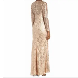 Eliza J Champagne Sequin Lace Long Sleeve Formal Gown Size 14 Evening thumbnail 2