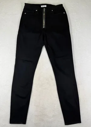 Good American Good Waist Exposed Zip High Rise Skinny Jeans Black Size 10/30 thumbnail 1