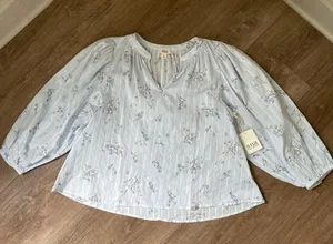 A.n.a. NWT Floral Puff Sleeve Blouse Top Romantic Blue Lavender Prairie ~ Size S thumbnail 3