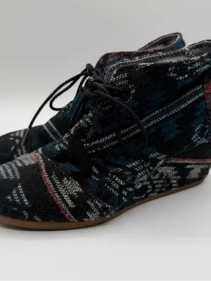 TOMS Woven Ankle Booties Womens 8 Hidden Wedge Southwestern Boho Lace Up thumbnail 3