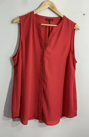 womans adrianna papell Blouse XL Melon Button Down V Neck thumbnail 1