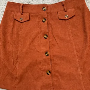 SHEIN Burnt Orange Corduroy Button-Front Mini Skirt thumbnail 3